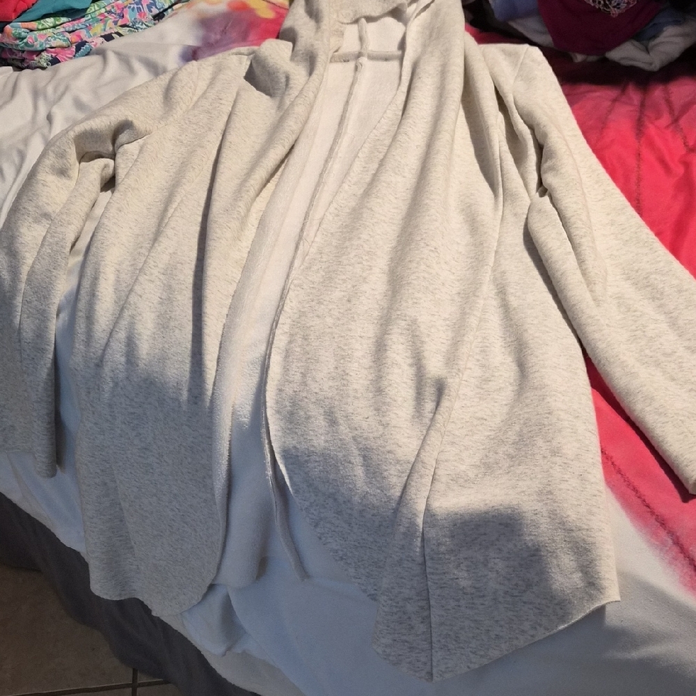 Cozy Fleece Gray And White Hooded Cardigan